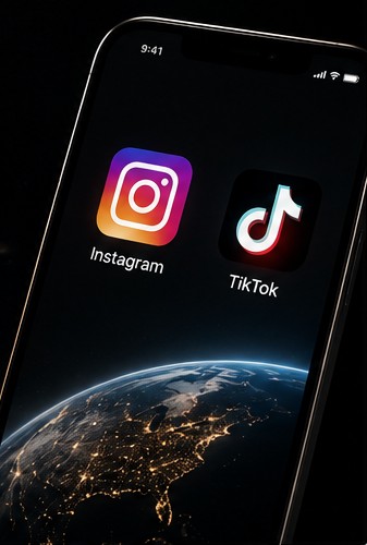 Smartphone con Instagram y TikTok sobre la Tierra de noche